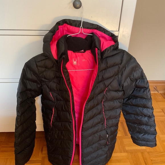 SPYDER Girls black ski jacket with pink piping size M - Picture 1 of 4